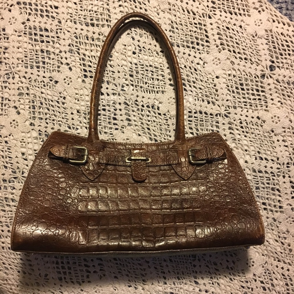 PRUNE DARK BROWN ALLIGATOR EMBOSSED SATCHEL NEW